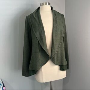 LOGO Lounge XXS Green Open Front French Terry Peplum Hem Cardigan w/ Chiffon